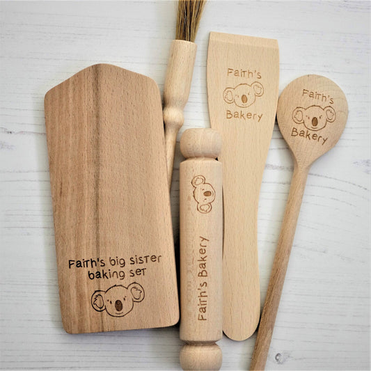 Personalised baking sets for kids engraved with child's name & cute monkey, unicorn, lion or koala Birthday gift niece nephew grandchildren