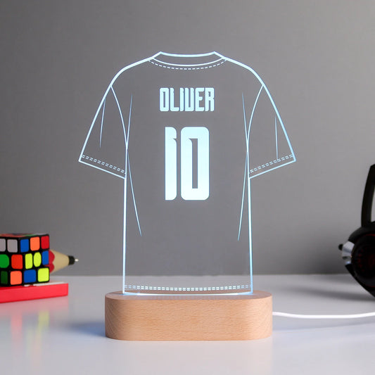 Personalised Football Shirt Night Light, Boys Room Decor, Boy Gift, Baby Girl Gift, Childs Light, Interchangeable LED Night Light