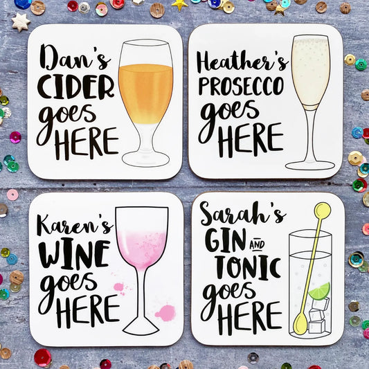 Personalised Drink Coasters, Alcohol Drinks Gift, Christmas Present, Bridesmaid Gift Bag, Drink Mat With Name, Stocking Filler, Family Gifts